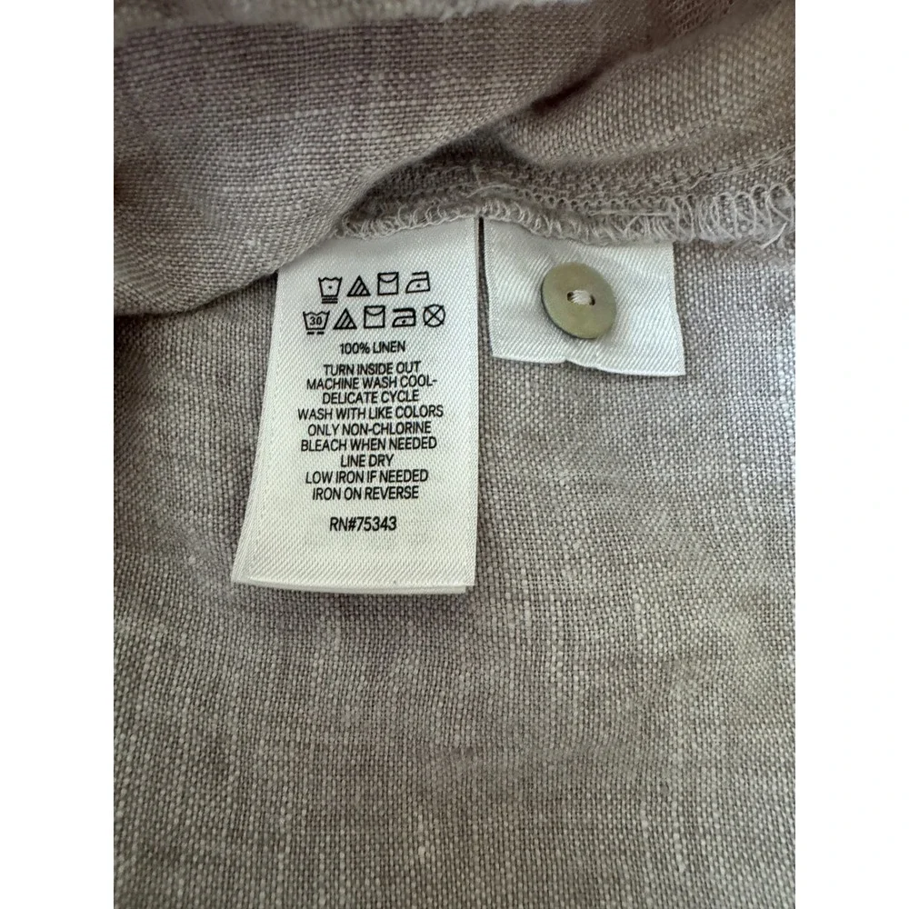 Tahari Womens XS 100% Linen Tunic Dress Oatmeal Beige Roll Tab Sleeve Pockets - Picture 4 of 7